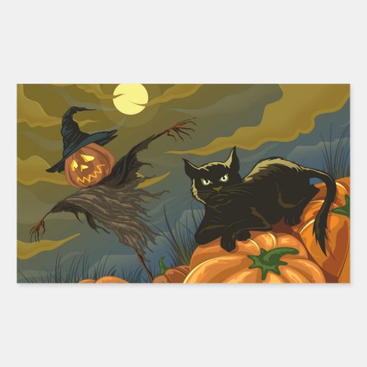 Happy Halloween Pumpkins Black Cat Rechthoekige Sticker (Voorkant)