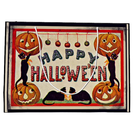  Happy Halloween Pumpkins Black Cats Groot Cadeauzakje (Achterkant)