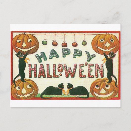 Happy Halloween Pumpkins en Cats Briefkaart (Voorkant)