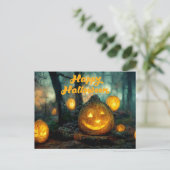 Happy Halloween Pumpkins en Spider Web Briefkaart (Staand voorkant)