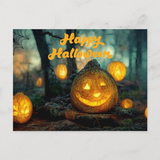 Happy Halloween Pumpkins en Spider Web Briefkaart (Voorkant)