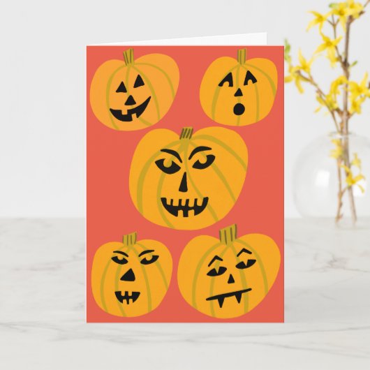 HAPPY HALLOWEEN Pumpkins Jack-O-Lantern Kaart (Gele Bloem)