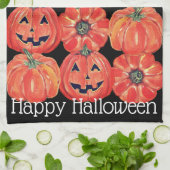 Happy Halloween Pumpkins Oranje Black Waterverf Theedoek (Gevouwen)