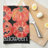Happy Halloween Pumpkins Oranje Black Waterverf Theedoek (Quarter Fold)