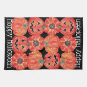 Happy Halloween Pumpkins Oranje Black Waterverf Theedoek (Horizontaal)