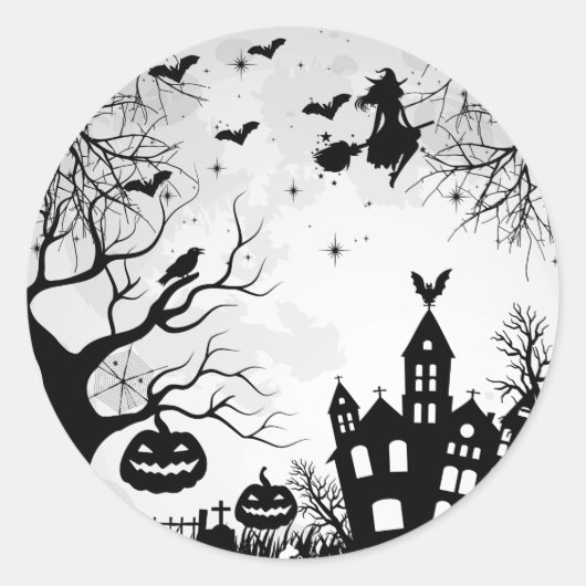 happy halloween pumpkins witches ronde sticker (Voorkant)