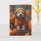 Happy Halloween Puppy en Pumpkins, Schattige Dog Kaart (Gele Bloem)