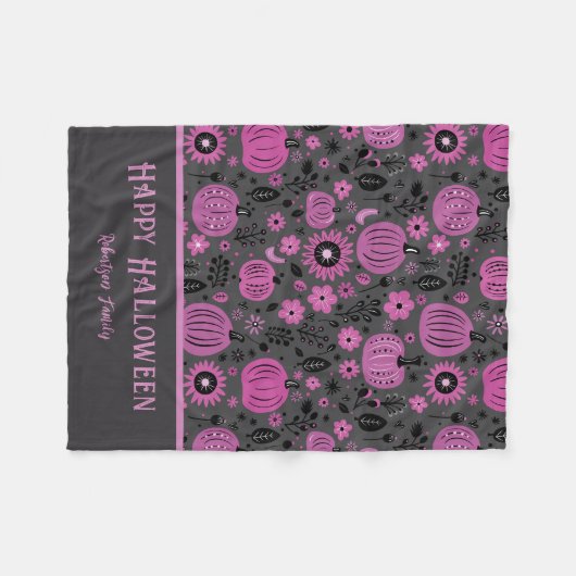 Happy Halloween Purple Pumpkin Family Name Fleece Deken (Voorkant (Horizontaal))