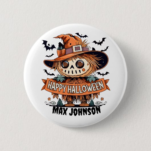 Happy Halloween - Quotes Sinaasappel Zwart Ronde Button 5,7 Cm (Voorkant)
