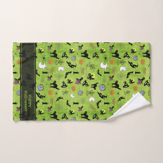 Happy Halloween Random Iconic Pattern Green BG Bad Handdoek (Handdoek)