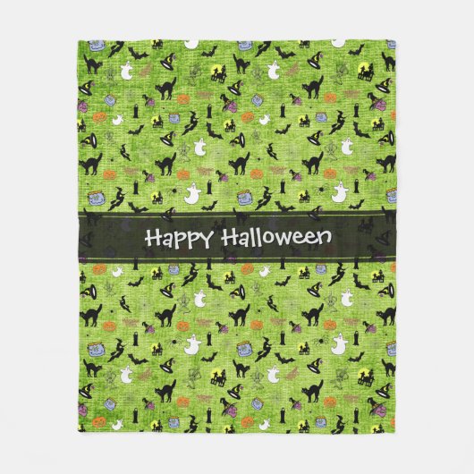 Happy Halloween Random Iconic Pattern Green Fleece Deken (Voorkant)