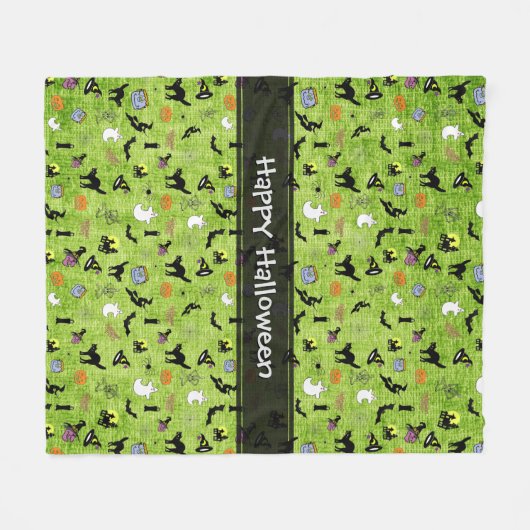Happy Halloween Random Iconic Pattern Green Fleece Deken (Voorkant (Horizontaal))