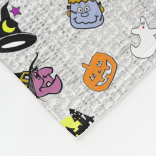Happy Halloween Random Iconic Pattern Grey Fleece Deken (Hoek)