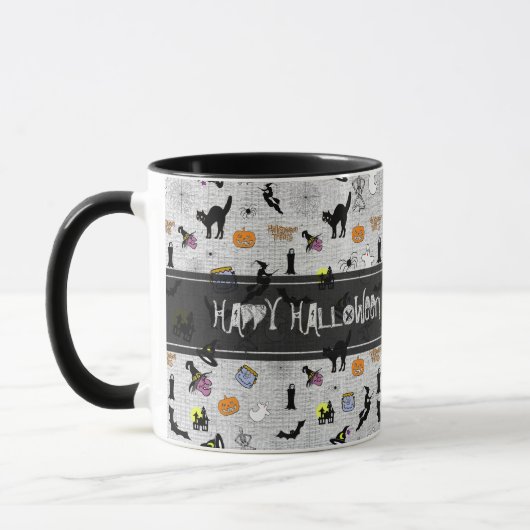 "Happy Halloween" Random Iconic Pattern Grey Mok (Links)