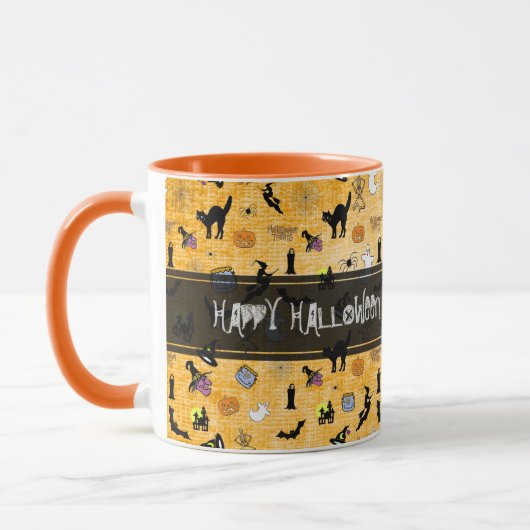"Happy Halloween" Random Iconic Pattern Sinaasappe Mok (Links)