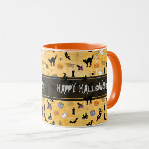 "Happy Halloween" Random Iconic Pattern Sinaasappe Mok