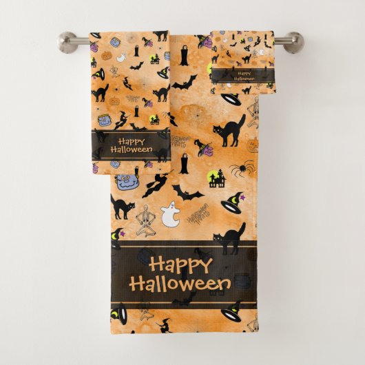Happy Halloween Random Iconic Pattern Sinaasappel Bad Handdoek (Insitu)