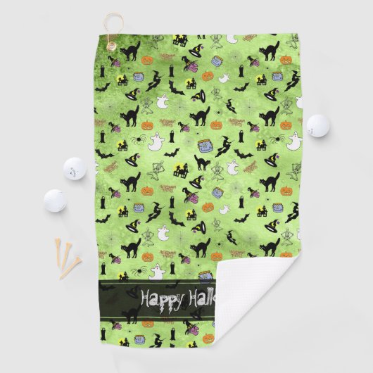 Happy Halloween Random Pattern Green Grunge Golfhanddoek (Insitu)