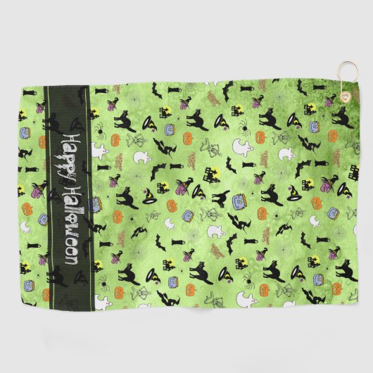 Happy Halloween Random Pattern Green Grunge Golfhanddoek (Horizontaal)