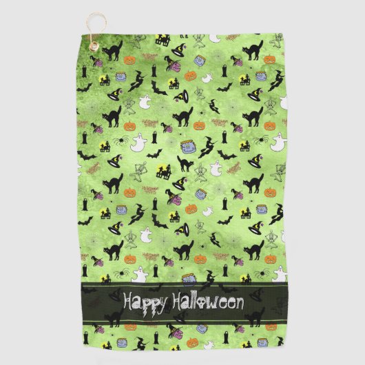 Happy Halloween Random Pattern Green Grunge Golfhanddoek (Voorkant)