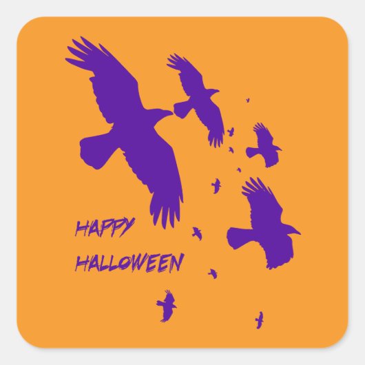 Happy Halloween Ravens in Flight Vector Silhouette Vierkante Sticker (Voorkant)