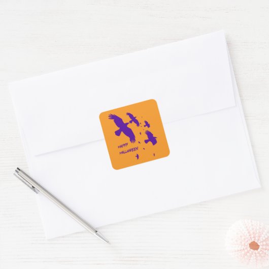 Happy Halloween Ravens in Flight Vector Silhouette Vierkante Sticker (Envelop)