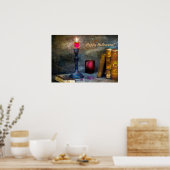 Happy Halloween Red Candle & Old Books Poster (Keuken)