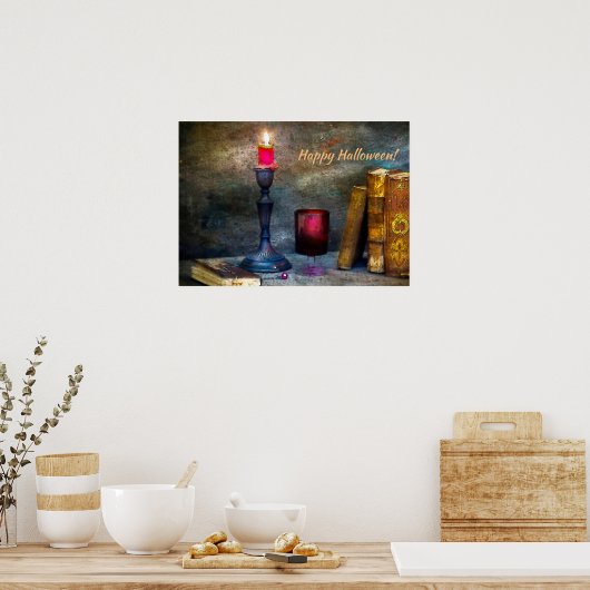  Happy Halloween Red Candle & Old Books Poster (Keuken)