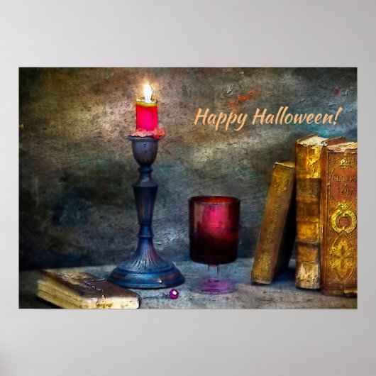  Happy Halloween Red Candle & Old Books Poster (Voorkant)