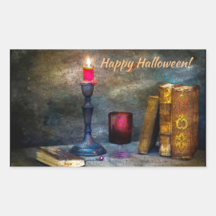 Happy Halloween Red Candle & Old Books Rechthoekige Sticker