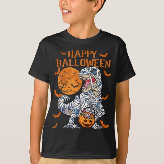 Happy Halloween Retro Dinosaur Pumpkin Mummy T-shirt (Voorkant)