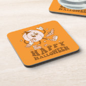 Happy Halloween| Retro Polka Dot Pumpkin Bier Onderzetter (Linkerzijde)