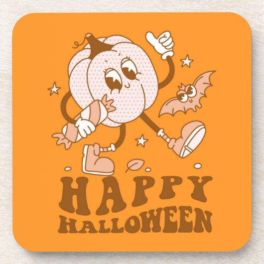 Happy Halloween| Retro Polka Dot Pumpkin Bier Onderzetter (Voorkant)