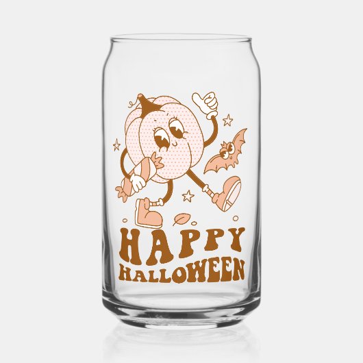 Happy Halloween| Retro Polka Dot Pumpkin Blikvorm Glas (Voorkant)