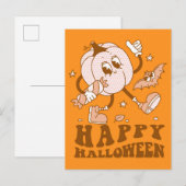 Happy Halloween| Retro Polka Dot Pumpkin Briefkaart (Voorkant / Achterkant)
