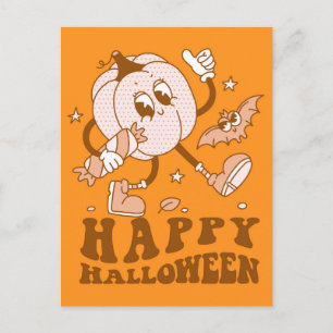 Happy Halloween Retro Polka Dot Pumpkin Briefkaart