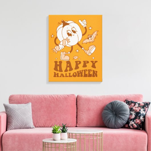 Happy Halloween| Retro Polka Dot Pumpkin Canvas Afdruk (Insitu (Woonkamer))