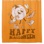 Happy Halloween| Retro Polka Dot Pumpkin Douchegordijn (Voorkant)