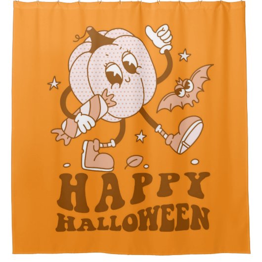 Happy Halloween| Retro Polka Dot Pumpkin Douchegordijn (Voorkant)