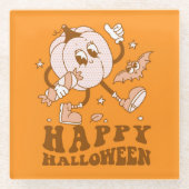 Happy Halloween| Retro Polka Dot Pumpkin Glazen Onderzetter (Voorkant)