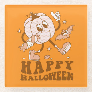 Happy Halloween  Retro Polka Dot Pumpkin Glazen Onderzetter