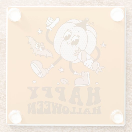 Happy Halloween| Retro Polka Dot Pumpkin Glazen Onderzetter (Achterkant)
