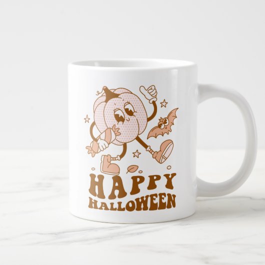 Happy Halloween| Retro Polka Dot Pumpkin Grote Koffiekop (Rechts)