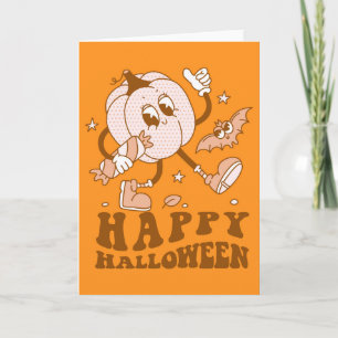 Happy Halloween  Retro Polka Dot Pumpkin Kaart
