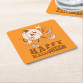 Happy Halloween| Retro Polka Dot Pumpkin Kartonnen Onderzetters (Schuin)