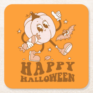 Happy Halloween  Retro Polka Dot Pumpkin Kartonnen Onderzetters