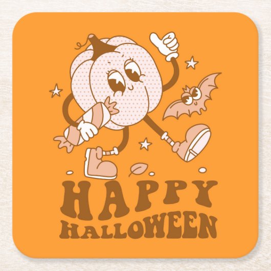 Happy Halloween| Retro Polka Dot Pumpkin Kartonnen Onderzetters (Voorkant)