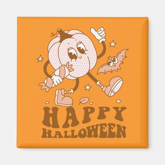 Happy Halloween| Retro Polka Dot Pumpkin Magneet (Voorkant)