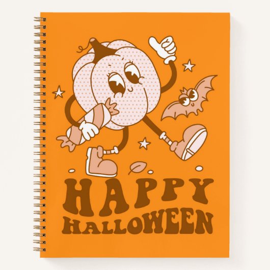 Happy Halloween| Retro Polka Dot Pumpkin Notitieboek (Voorkant)