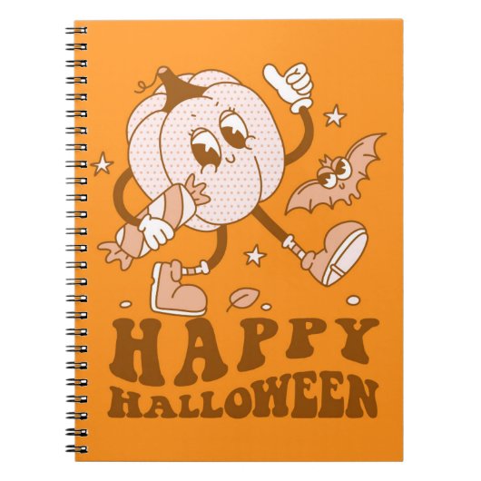 Happy Halloween| Retro Polka Dot Pumpkin Notitieboek (Voorkant)